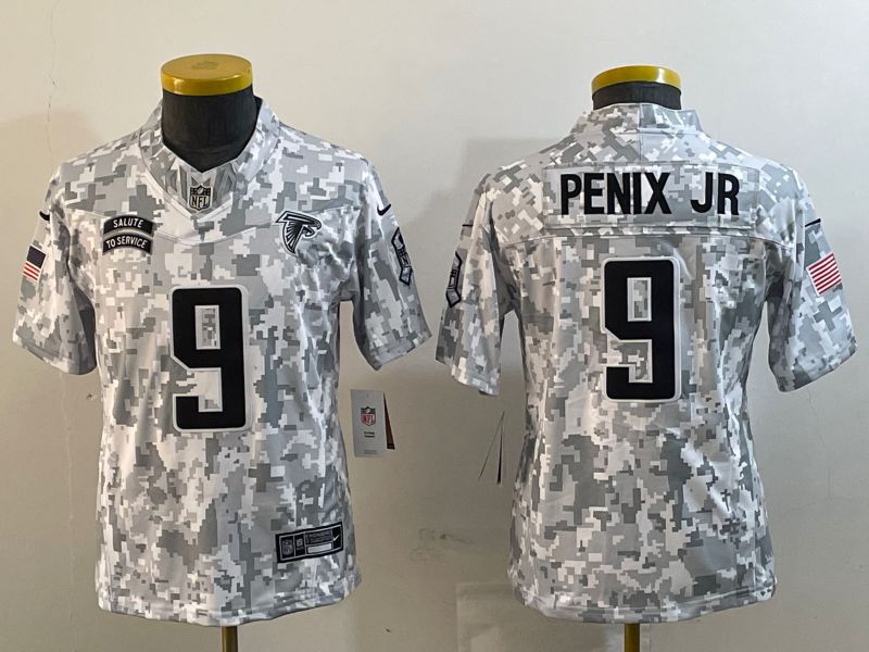 Youth Atlanta Falcons 9 Penix jr Nike Arctic Camo 2024 Salute to Service Limited NFL Jersey style 2